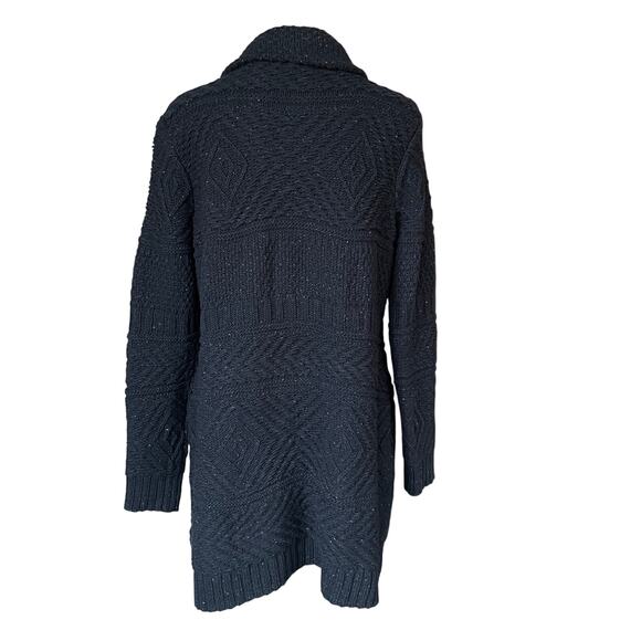 J.Jill Long Cable Knit Cardigan Sweater Navy Blue Will blend Size Medium Academy - Picture 2 of 12